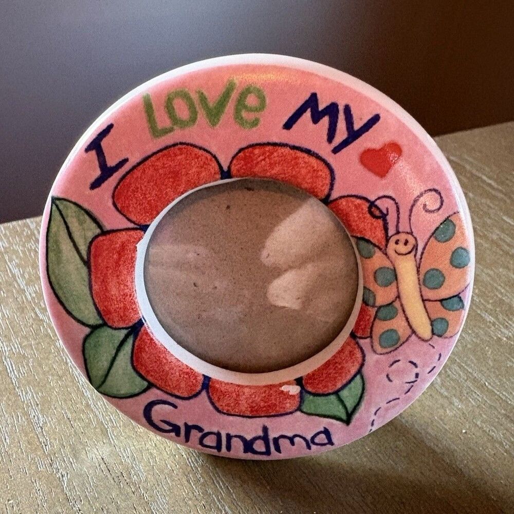 Vintage 90s Russ Berrie Ceramic “I Love My Grandma” Round Photo Frame #27034